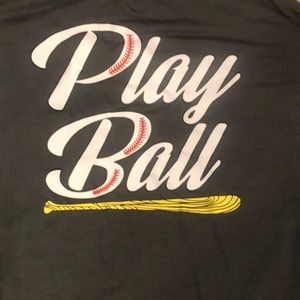 Racer back tee, “Play Ball”. Charcoal grey.